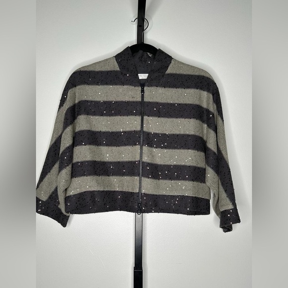 Brunello Cucinelli Women Stripe Cardigan - Grey and Blue - Size-up - Picture 10 of 10